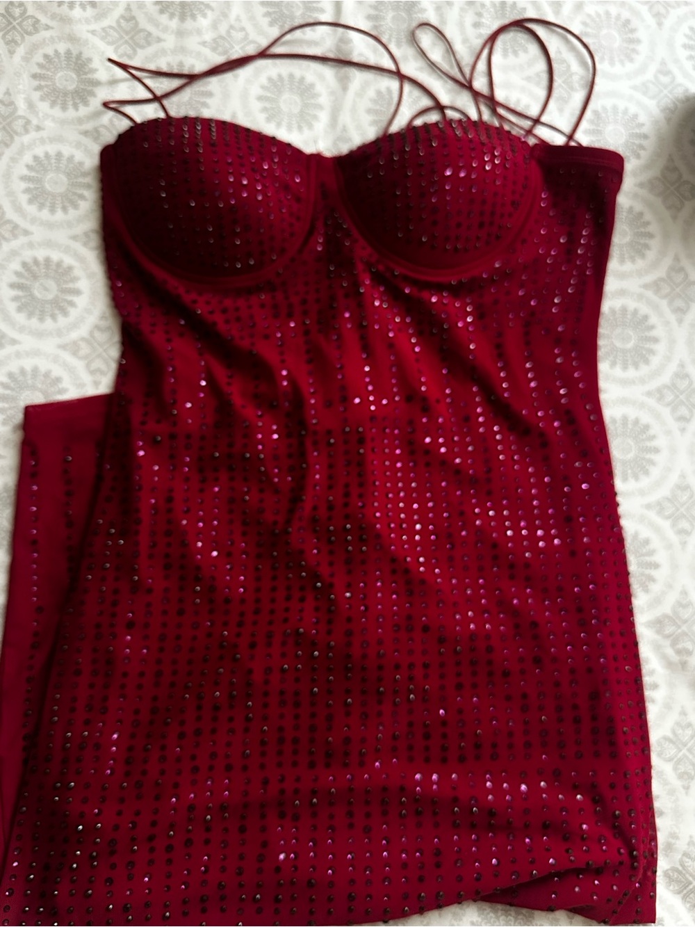 Haute Monde Red Crystal-Studded Bustier Slip